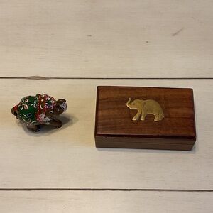 Wooden Tea Box from India with Elephant on Top with Decorative Elephant Figurine